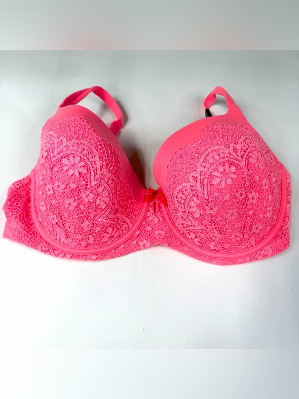 NEW Body By Victorias Secret 38DD Lined Demi Bra Solid Pink Floral Lace #4271